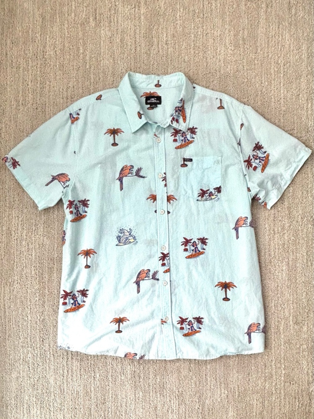 O'Neill Artist Series Pacific Roots Light Blue Tropical Print Men's XL EUC